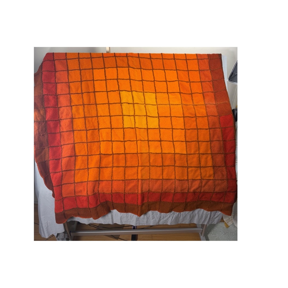 Handmade Knit Throw Blanket Orange 70s Retro Sunset Grid Geometric fall autumn